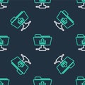 Line FTP folder upload icon isolated seamless pattern on black background. Software update, transfer protocol, router Royalty Free Stock Photo