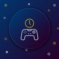 Line Gamepad of time icon isolated on blue background. Time to play games. Game controller. Colorful outline concept Royalty Free Stock Photo