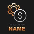 Line Gear with dollar symbol icon isolated on black background. Business and finance conceptual icon. Colorful outline