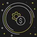 Line Gear with dollar symbol icon isolated on black background. Business and finance conceptual icon. Colorful outline