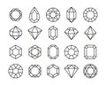 Line gemstones. Treasure diamonds and outlined precious stones, luxury jewelry geometric symbols thin strokes logo