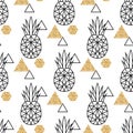 Line geometric pineapple and gold shimmer dot Royalty Free Stock Photo