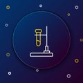 Line Glass test tube flask on fire heater experiment icon isolated on blue background. Laboratory equipment. Colorful Royalty Free Stock Photo