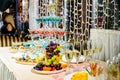 Line of glasses with champagne at furshet Royalty Free Stock Photo