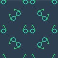 Line Glasses icon isolated seamless pattern on blue background. Eyeglass frame symbol. Vector Royalty Free Stock Photo