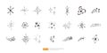 Line glitter stars silhouette doodle hand drawn vector collection set. Firework sparkle light shine icons. Decoration flash magic