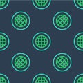 Line Global technology or social network icon isolated seamless pattern on blue background. Vector Royalty Free Stock Photo