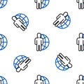 Line Globe and people icon isolated seamless pattern on white background. Global business symbol. Social network icon Royalty Free Stock Photo