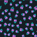 Line Glue icon isolated seamless pattern on black background. Vector Illustration