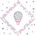 Line Golf ball on tee icon isolated on white background. Colorful outline concept. Vector Royalty Free Stock Photo