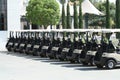 Line of golf carts Royalty Free Stock Photo