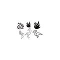 Line goose swan bird animal silhouette set