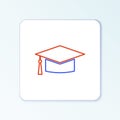 Line Graduation cap icon isolated on white background. Graduation hat with tassel icon. Colorful outline concept. Vector Royalty Free Stock Photo