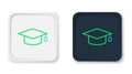 Line Graduation cap icon isolated on white background. Graduation hat with tassel icon. Colorful outline concept. Vector Royalty Free Stock Photo