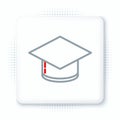 Line Graduation cap icon isolated on white background. Graduation hat with tassel icon. Colorful outline concept. Vector Royalty Free Stock Photo