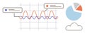 Data Analysis Display with Line Graph, Comments, Pie Chart, and Cloud Element Royalty Free Stock Photo