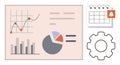Data Visualization with Graphs, Charts, Calendar, and Gear Representing Analytics and Productivity Royalty Free Stock Photo