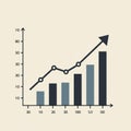 Line graph with bars showing increasing trend. Five vertical bars of varying heights, Royalty Free Stock Photo