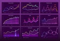 Line graph charts. Business financial graphs, marketing chart graphics and histogram infographic vector set Royalty Free Stock Photo