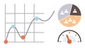 Data Metrics with Line Graph, Pie Chart, and Speedometer Gauge Visualization Royalty Free Stock Photo