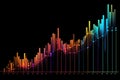 Line graph of income growth, timeline, arrows indicate the direction of the graph, vector