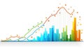 Line graph of income growth, timeline, arrows indicate the direction of the graph, vector