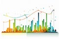 Line graph of income growth, timeline, arrows indicate the direction of the graph, vector