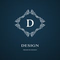 Line graphics monogram. Elegant art logo design. Letter D. Graceful template. Business sign, identity for Restaurant, Royalty, Bou
