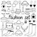 Line Hand Drawn Doodle Vector Fashion Set. Royalty Free Stock Photo