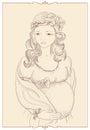 Line hand drawn graphic portrait of a pregnant woman.