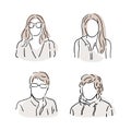 Line hand drawn sketches of young men and women Royalty Free Stock Photo