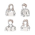 Line hand drawn sketches of young men and women Royalty Free Stock Photo