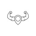 Line hand strong gym with pin map location logo symbol icon vector graphic design illustration idea creative