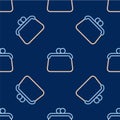 Line Handbag icon isolated seamless pattern on blue background. Female handbag sign. Glamour casual baggage symbol