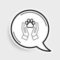Line Hands with animals footprint icon isolated on grey background. Pet paw in heart. Love to the animals. Colorful Royalty Free Stock Photo