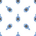 Line Hanukkah dreidel icon isolated seamless pattern on white background. Colorful outline concept. Vector.