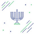 Line Hanukkah menorah icon isolated on white background. Hanukkah traditional symbol. Holiday religion, jewish festival Royalty Free Stock Photo