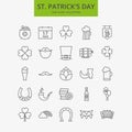 Line Happy Saint Patrick Day Icons Big Set Royalty Free Stock Photo