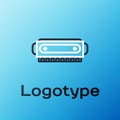 Line Harmonica icon isolated on blue background. Musical instrument. Colorful outline concept. Vector Illustration