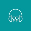 Line headphones and quotation marks icon. Flat vector earphones, headset icon isolated on blue