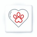 Line Heart with animals footprint icon isolated on white background. Pet paw in heart. Love to the animals. Colorful Royalty Free Stock Photo