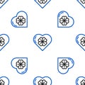 Line Heart with four leaf clover icon isolated seamless pattern on white background. Happy Saint Patrick day. Colorful Royalty Free Stock Photo