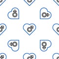 Line Heart with male gender symbol icon isolated seamless pattern on white background. Colorful outline concept. Vector Royalty Free Stock Photo