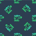 Line Helicopter aircraft vehicle icon isolated seamless pattern on blue background. Vector Royalty Free Stock Photo