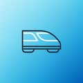 Line High-speed train icon isolated on blue background. Railroad travel and railway tourism. Subway or metro streamlined Royalty Free Stock Photo