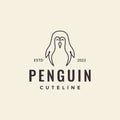 Line hipster bird penguin cartoon logo design Royalty Free Stock Photo
