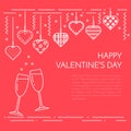 Line horizontal banner for Saint Valentine`s day and love theme