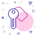 Line Hotel door lock key icon isolated on white background. Colorful outline concept. Vector Royalty Free Stock Photo