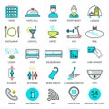 Line hotel services icons. Logo, glyphs and pictogram collection. Vector