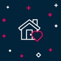 Line House with heart shape icon isolated on blue background. Love home symbol. Family, real estate and realty. Colorful